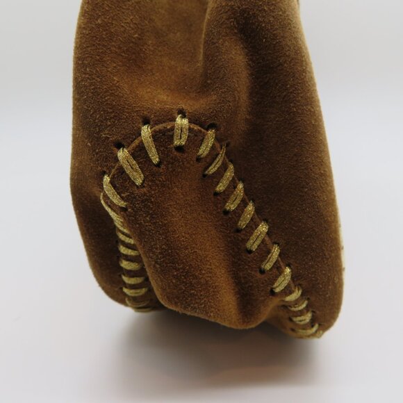 Women Handheld Brown Suede Leather Purse Fatto a Mano by Carlos Falchi Small Bag - Picture 7 of 16